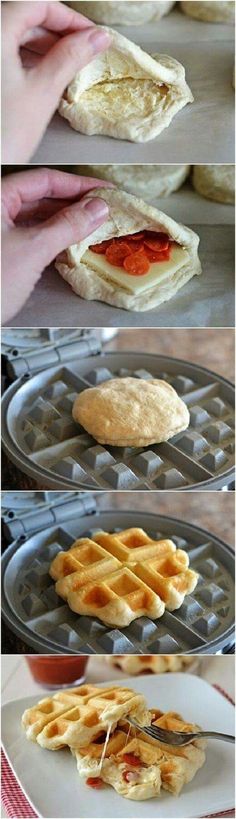 the process of making waffles is shown here