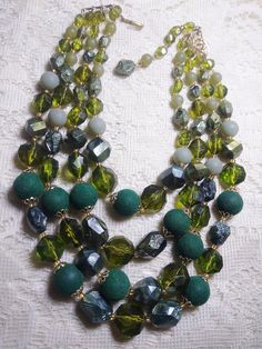 "4-Strands Luscious Shades of Green, pretty Necklace. Not very heavy, comfortable to wear. Measure: Shortest Strand 13\"/Longest Strand 18\" Plus Extender 3\" Very good condition. ~Free Shipping" Pretty Necklace, Pretty Necklaces, Multi Strand, Shades Of Green, Beaded Necklace, Jewelry Necklaces, Beaded Bracelets, Necklaces, Shades