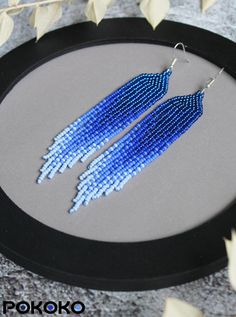 Artsy Blue Beaded Earrings, Adjustable Blue Beaded Fringe Earrings, Blue Fringed Beaded Drop Earrings, Unique Blue Beaded Nickel-free Earrings, Unique Blue Beaded Earrings Nickel-free, Blue Beaded Earrings, Luxury Earrings, Fringe Earrings, Seed Bead Earrings