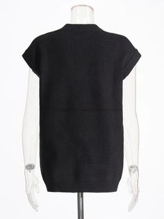 44207583625473 Winter Layering Solid Color Sweater Vest, Black Fitted Acrylic Tops, Fitted Black Acrylic Top, Spring Acrylic V-neck Top, Trendy Sleeveless Sweater For Layering, Chic Sleeveless Sweater, Black V-neck Acrylic Sweater, Black Ribbed Crew Neck Cardigan, Trendy Fitted Sweater Vest For Fall