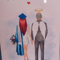 an image of a man and woman in graduation attire holding hands while standing next to each other