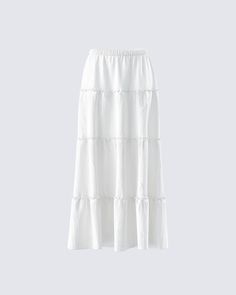 You’ll always be top tier in this white tiered maxi skirt 👑 Made from viscose challis fabric and featuring an elastic waistband and A-line design - this piece is the perfect closet staple to pair with everything 🤍 White Long Skirts, White Flowy Maxi Skirt, Maxi Skirt Png, 16th Dress, Summer Skirts Long, Survival Clothes, White Flowy Skirt, Skirt Png, 2024 List