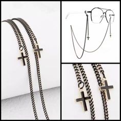 Gold & Black Cross Chain For Sunglasses Or Glasses.. ( Glasses In Picture Are Not Included ) Stainless Steel Gold And Black Color (Listing Is Only For Chain , No Glasses Included )Chain Is 29in Long . Goth, Industrial, Cybergoth, Cyber, Alternative, Vampire, Pinup, Rocker, Rockstar, Metal, Rockabilly, Dark, Gothic, Apocalypse, Gothfashion, Witch, Punk Steampunk, Rave, Stylish, Glamrock, Moon, Cross, Unicorn, Rockchic, Femmefatal, Unique, Cateyes, Sunprotection, Beach, Summer, Sun, Shades, Vacation, Palmtrees, Ocean, Playa, Sol,Arena Vampire Pinup, Punk Steampunk, Goth Industrial, Cross Chain, Black Cross, Dark Gothic, Colour List, Beach Summer, Colored Sunglasses