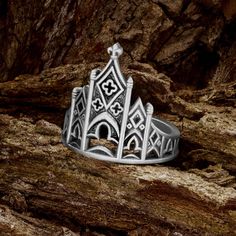 This Gothic Cathedral Ring embodies an air of mystery and elegance, perfect for those with a love for the dark and timeless. Crafted from 925 sterling silver with intricate medieval-style details, this gothic ring - medieval castle is a unique and stunning choice as an wedding ring or everyday accessory. The intricate design promise ring is reminiscent of ancient architecture, making it the perfect Catholic gothic piece to add to your collection. Make a statement with this bold and statement fan Citrine Wedding, Cathedral Ring, Fantasy Ring, Gothic Ring, Silver Wedding Ring, Gothic Cathedral, Medieval Style, Sterling Silver Wedding Rings, Gothic Rings