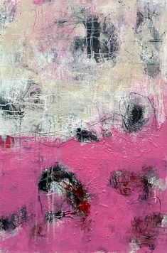 an abstract painting with pink and black colors