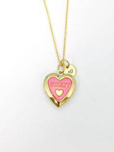 This is gold tone heart locket charm with hand stamped initial charm on brass/stainless steel 18 inches chain. ♥ You will receive 1 necklace. HOW TO ORDER 1) Select the quantity 2) Select the initial  3) Add to cart DESCRIPTION ♥ Necklace, Gold Plated over Brass or Stainless-steel Cable Chain with Lobster Claw Clasp, Size: about 17.7 inches (45cm) long, 1-2mm wide, Nickel Safe, ♥ Initial Charms, Gold Plated over Stainless steel, Size: about 8-10mm in diameter, 1mm thick, Nickel Safe, ♥ Heart Cha Birthday Charm Necklaces For Valentine's Day, Valentine's Day Birthday Charm Necklaces, Heart Shaped Charm Necklace For Best Friend, Nickel-free Heart Pendant Charm Necklace For Personalized Gift, Cute Personalized Gold Charm Necklace, Gold Locket Necklace For Valentine's Day Best Friend Gift, Gold Locket Necklace For Best Friend On Valentine's Day, Pink Charm Necklaces For Anniversary On Valentine's Day, Pink Charm Necklace For Anniversary On Valentine's Day