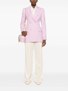 Find SPORTMAX Adamo Blazer on Editorialist. lilac virgin wool interlock weave double-breasted button fastening peak lapels long sleeves buttoned cuffs chest welt pocket dart detailing two side flap pockets full lining straight hem Designer Long Sleeve Suit With Button Closure, Spring Double-breasted Long Sleeve Suits, Spring Suits With Concealed Placket And Long Sleeve, Luxury Spring Suits With Button Closure, Luxury Spring Suits With Pockets, Luxury Spring Suits, Luxury Pink Blazer With Double Button Closure, Pink Long Sleeve Wool Blazer, Luxury Double-breasted Long Sleeve Suits