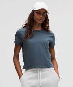 Classic-Fit Cotton-Blend T-Shirt | Women's Short Sleeve Shirts & Tee's | lululemon Short Sleeve Shirt Women, Stretchy Tops, Fashion Wishlist, Short Sleeve Shirts, Day Of The Week, First Choice, Too Long, Too Short, Shirt Outfit