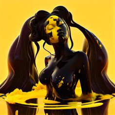 a painting of a woman with yellow paint on her face and body in the water