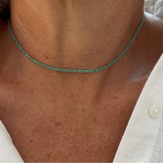 Made Of Sterling Silver Emerald Color Zirconium Emerald Choker, Emerald Color, Tennis Necklace, Necklace Choker, Fashion Board, Womens Jewelry Necklace, Jewelry Pieces, Choker, Choker Necklace