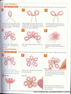 the instructions for making pink flowers are shown in this book