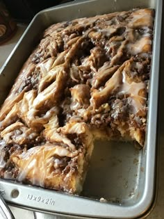 a close up of a cake in a pan