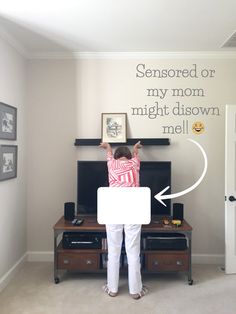 Adding a Shelf Above the TV: A Simple Decorating Solution - Driven by Decor Photo Ledge Above Tv, Repose Gray Vs Agreeable Gray, Floating Shelves Above Tv, Floating Shelf Above Tv, Decorate Above Tv, Shelves Above Tv, Shelf Over Tv, Shelf Above Tv