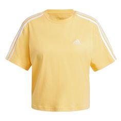 (WMNS) adidas Essential T-Shirt 'Yellow White' IS1575 Adidas Three Stripes T-shirt For Spring, Three Stripes Crew Neck Sportswear T-shirt, Three Stripes Athleisure T-shirt For Spring, Sportswear T-shirt With Three Stripes In Relaxed Fit, Sportswear Relaxed Fit T-shirt With Three Stripes, Relaxed Fit Three Stripes Sportswear T-shirt, Relaxed Fit Sportswear T-shirt With Three Stripes, Adidas Sportswear Tops For Summer, Sporty Three-stripes T-shirt For Summer