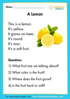 a lemon is shown in this worksheet to teach children how to use it