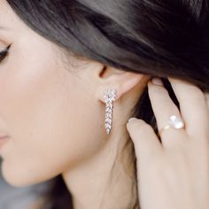 The Diamond Pretty Lady Drop Earrings were designed by Emily for her wedding day, and have been worn by many brides since. Featuring 2.67 carats of diamond set in a floral-inspired stud and detachable leaf-inspired drop, this stunning style sure does live up to its name. These earrings can be customized with your desired carat weight. To create your own perfect pair, please email us at orders@efcollection.com. Luxury Wedding Cluster Earrings With Diamond Accents, Fine Jewelry Bridal Earrings With Diamond Cut For Wedding, Fine Jewelry Brilliant Cut Cluster Earrings For Wedding, Brilliant Cut Fine Jewelry Cluster Earrings For Wedding, Marquise Cut Cluster Earrings For Wedding, Brilliant Cut Cluster Earrings For Wedding, Wedding Fine Jewelry Brilliant Cut Cluster Earrings, Fine Jewelry Diamond Cut Cluster Earrings For Wedding, Marquise Diamond Cut Cluster Earrings For Wedding