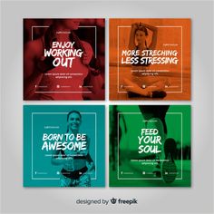 four different posters with the words enjoy working out, born to be awesome and feed your soul