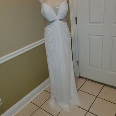 Breathtaking White Lafemme Goddess Gown! Crystal Embellishments, Front Split, Sheer Back And Sides Hidden Side Zipper. Purchased From Neiman Marcus For A Mardi Gras Ball, Never Worn But The Tags Were Removed So It Couldn't Be Returned To The Store. White Full-length Prom Dress, White Gown With Sweetheart Neckline For Evening, White Full Length Prom Dress, White Maxi Dress With Sweetheart Neckline For Evening, Elegant Maxi Dress For Debutante Ball, Elegant Full-length White Wedding Dress, Elegant White Full-length Wedding Dress, White Evening Gown With Sheer Bodice, White Maxi Dress With Sheer Bodice For Formal Occasions