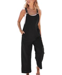 in stock Casual Full-length Relaxed Fit Overalls, Cheap Non-stretch Overalls With Pockets, Pinafore Jumpsuit, Cotton Full-length Relaxed Fit Overalls, Non-stretch Cotton Overalls In Dark Wash, Black Non-stretch Overalls With Pockets, Black Jumpsuit, In Store, Pick Up