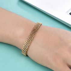 Material: Titanium Steel Color: Steel, Gold Fashion Element: Round Style: Simple Rose Gold Alloy Bracelets, Gold Alloy Round Bracelets, Gold Alloy Bangle Bracelet, Formal Gold Alloy Bracelets, Woven Metal, Casual Bracelets, Woven Bracelets, Sous Vide, Metal Bracelets