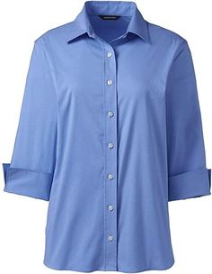 Lands' End Women's Blue Button Up 3/4 Sleeve Flip Cuff Poplin Stretch Shirt 10 Cheap Relaxed Fit Button-up Bottoms, Cheap Button-up Bottoms For Workwear, Slim Fit Dress Shirts Nordstrom, Affordable Casual Shirt With Snap Buttons, Cheap Button-up Shirt With Flap Pockets, Cheap Button-up Bottoms With Pockets, Cheap Solid Button-up Bottoms, Land's End, Shirt Cuff