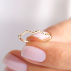 Here is Wave Ring Gold for girl! Our Wavy Ripple Stacking Ring is perfect compliment ring for wife. This Squiggle Chevron Ring is designed as chick dainty 10K 14K 18K Gold V Shape Band and Minimalistic Nesting Curved Ring for her.  This wave ring gold women is perfect combine ring 18K design as a wavy stacking ring for bride or girlfriend. Our chevron curved ring is perfect nesting stacked ring for bride, future wife and women.  This nesting stacked ring is also great engagement, wedding or special day comfort fitting ring gifted for girlfriend, future mrs wife, darling or yourself. Please check our other stackable gold rings: https://www.etsy.com/shop/Cristojuanna?ref=seller-platform-mcnav§ion_id=43773456 Ring Features: Band Width: 1.10 mm  Band Thickness: 1.30 mm We can make 10K 14K 18K Curved Ring, Printable Ring Sizer, Curve Ring, Gold Rings Stackable, Wave Ring, Chevron Ring, Future Wife, Solid Gold Rings, Rings For Her