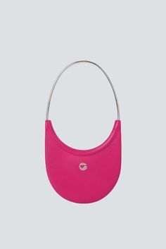 Fuchsia ring swipe bag from coperni. oval-shaped bag with arched metal handle. crafted from soft italian black leather and embellished with a silver coperni logo. with its slim elliptical shape the ring swipe bag is elegantly modern. the metal handle attaches seamlessly into a leather crescent shape which has a zipped back pouch big enough for your phone.    - 100% leather    - made in italy Crescent Shape, Oval Shape, Crescent, Black Leather, Pouch, Fragrance, Italy, Handbags, Ring