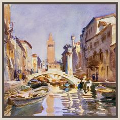 a watercolor painting of a canal in venice