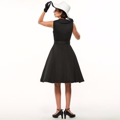 Length: Knee-LengthNeckline: V-NeckSilhouette: A-LineStyle: VintageMaterial: PolyesterWaistline: Natural V-neck Stretch Sleeveless Dress For Work, Stretch V-neck Sleeveless Dress For Work, Classic Fitted V-neck Sleeveless Dress, Classic V-neck Stretch Dresses, Classic Stretch V-neck Dresses, Black Sleeveless Dress With Fitted Waist, Vintage 1950s Dresses, Vintage Material, Vintage Dress