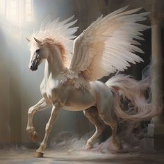 a white horse with wings on it's back