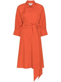 carrot orange cotton poplin texture box-pleat detail pleat detailing straight-point collar concealed front button fastening three-quarter length raglan sleeves detachable belt straight mid-length hem Orange Collar Dress, Massimo Dutti Yellow Leather Midi Dress, Workwear Cotton Pleated Shirt Dress, Pleated Cotton Shirt Dress For Work, Cotton Shirt Dress With 3/4 Sleeves For Work, Fall Workwear Shirt Dress With Pleated Sleeves, Fall Shirt Dress With Pleated Sleeves For Work, Cotton Poplin Fabric, Cotton Shirt Dress