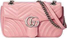 Gucci Bag With Silver-tone Hardware For Party, Gucci Party Bag With Silver-tone Hardware, Luxury Shoulder Bag With Silver-tone Logo Plaque, High-end Silver Shoulder Bag, Silver Gucci Evening Bag, Designer Bags With Silver-tone Logo Plaque For Formal Events, Formal Silver Gucci Shoulder Bag, Gucci Silver Shoulder Bag With Silver-tone Hardware, Elegant Pink Gucci Shoulder Bag