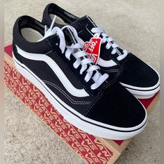 Vans Old Skool Sneakers. Black. Brand New And Unworn. I Bought Them Intended As A Gift And Never Gave Them. Original Box Included. Women’s Size 7.5. Vans Old Skool Black, Vans Original, Old Skool Black, Shoes Vans, Vans Black, Black Sneakers, Vans Old Skool, Womens Vans, Old Skool