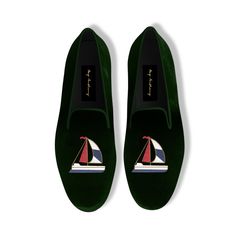 The Sailboat Slippers from May Anthony epitomize luxury and indulgence. Crafted individually by hand, these loafers feature premium velvet material and rayon embroidery thread, capturing the essence of savoring life's finer moments. Perfect Gift for the Christmas and Holiday Season Leather Lined Insole for extra support & comfort Stacked 0.75 inch heel Runs True to Size Elegant Embroidered Flat Loafers, Embroidered Flat Loafers For Formal Occasions, Purple Guy, How To Make Shoes, Velvet Material, Green Man, Embroidery Thread, The Christmas, Shoe Brands