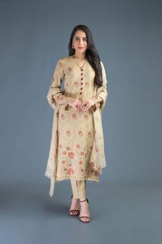 Bareeze Mughal Brocade 1 Ch3071 Brown Collection 2021 Fitted Cotton Lawn Suit With Long Sleeves, Fitted V-neck Kurta With Printed Motifs, Unstitched Cotton Lawn Suit For Fall, Fitted Silk Salwar Kameez With Printed Motifs, Fitted Silk Unstitched Suit With Printed Motifs, Cotton Unstitched Suit With Floral Embroidery And Long Sleeves, Fitted Embroidered Cream Salwar Kameez, Fitted Cream Embroidered Salwar Kameez, Spring Formal Unstitched Suit With Resham Embroidery