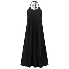 The Eleanor Pleated Halter Maxi Dress in classic black is the perfect summer statement piece. With its flattering pleated design and halter neckline, this dress effortlessly combines style and comfort. Perfect for any occasion, this dress will make you stand out from the crowd. (Fashion-forward and fuss-free, the Eleanor Pleated Halter Maxi Dress will keep you looking and feeling cool this summer!) Size Guide: Model is 5’8” tall, and has a 33.7” bust, 24.4” waist, & 35.6” hips. She is wearing a S / US 4 / AU 8. This dress is true to size. Material: 100% Polyester. Feature: Halter neck. Sleeveless. Pleated. Plisse Skirt. Maxi length. Care Instructions: Machine wash / Cold hand wash Elegant Pleated Sleeveless Summer Dress, Chic A-line Pleated Dress For Summer, Chic Summer A-line Pleated Dress, Elegant Summer Pleated Maxi Dress, Casual Summer Halter Dress For Evening, Black Halter Maxi Dress For Summer, Chic Pleated Midi Summer Dress, Summer Evening Midi Dress With Pleated Back, Chic Pleated Midi Dress For Summer