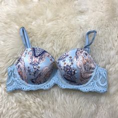 Really Nice One Thanks Elegant Light Blue Bra With Padded Cups, Elegant Light Blue Padded Bra, Fitted Lace Bra In Light Blue, Elegant Blue Bra For Spring, Elegant Blue Spring Bra, Elegant Light Blue Victoria's Secret Bra, Light Blue Underwire Bra With Padded Cups, Blue Lace Trim Bra For Spring, Elegant Blue Summer Bra