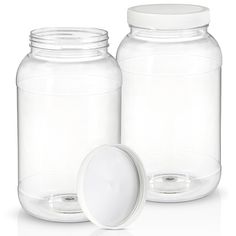 two clear jars with lids are shown on a white background, one is empty and the other has a lid