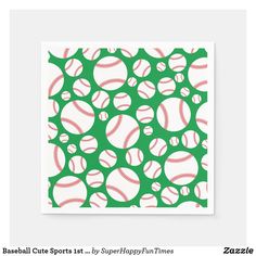 a green and white print with baseballs on the inside, in different sizes and colors