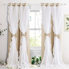 PRICES MAY VARY. Package Content: 2 Double-layered panels measuring 52"W by 84"L each. 8 silver Grommets (1.6" inner diameter) top to fit most of the standard curtain rod. 4 fabric tiebacks included Double Layers: Made of 100% polyester fabric, block out a fair amount of light & heat while adding privacy. The white sheer panel bring an elegant and luxurious feeling Ruffle Sheer: The fabric is perfect and the ruffle adds a nice charm, something soft and feminine and these are perfect. Super soft Girl Curtains, French Country Rustic, Ruffle Curtains, Layered Curtains, Curtains For Bedroom, Sheer Overlay, Elegant Decor, Curtain Decor, Curtains Bedroom