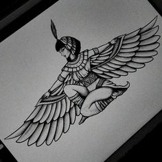 a drawing of an egyptian woman with wings