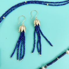 This earrings feature vibrant blue Lapis beads with a luxurious tassel style that adds movement and sophistication to any outfit. These earrings are lightweight and easy to wear, perfect for any occasion. Make a statement with these unique and cool earrings that will add a touch of bohemian style to your look. Lapis Lazuli, the birthstone for September, is associated with functions such as enhancing intuition, promoting communication, aiding in emotional healing, supporting spiritual growth, and Cool Earrings, Nice Jewelry, September Birthstone Jewelry, August Birthstone Jewelry, July Birthstone Jewelry, Zodiac Jewelry, Blue Lapis, Gifts For New Mums, Jewelry Ring Box