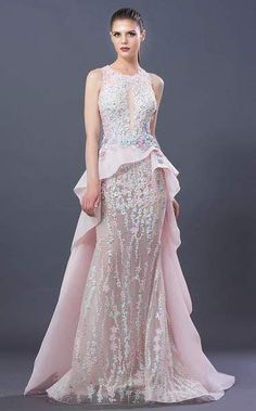 MNM COUTURE - K3658 Embellished Jewel Trumpet Dress With Overskirt Mnm Couture, Couture Evening Dress, Trumpet Dress, Trumpet Skirt, Google Plus, Spring Couture, فستان سهرة, Ladies Gown, Beauty Dress