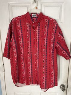 Vintage Motto Reddot Red Aztec Short Sleeve Button Up Pocket Shirt 2XL. Aztec Shorts, Pocket Shirt, Red Dots, Short Sleeve Button Up, Button Up, Men Sweater, Red, Women's Top, Quick Saves