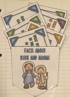 some stickers are on top of a piece of paper that says, fact about ruth and naomi