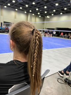 Sports hairstyle with braids for volleyball softball soccer lacrosse basketball Tennis Hairstyles, Tennis Hair, Cheer Hair, Ball Hairstyles, Braided Ponytail Hairstyles