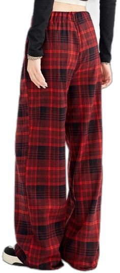 Plaid Bottoms With Pockets For Loungewear, Plaid Trousers For Loungewear, Plaid Wide-leg Pants With Pockets, Wide-leg Plaid Bottoms With Pockets, Plaid Loungewear Bottoms For Fall, Plaid Bottoms For Fall Loungewear, E Girl Clothes, Red Plaid Pants, E Girl