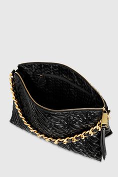 Crafted in sumptuous leather detailed with a chain quilted design and our signature curb chain, the Chain Quilt Shoulder bag will elevate every ensemble you pair it with. Thanks to its detachable strap, it's so versatile—throw it over your shoulder or wear it as a clutch. | Rebecca Minkoff Chain Quilt Shoulder Bag In Black/Antique Brass Elegant Quilted Clutch For Evening, Elegant Quilted Evening Clutch, Luxury Shoulder Bag With Chain Strap, Luxury Chain Strap Pouch Shoulder Bag, Luxury Chain Pouch Bag, Luxury Chain Link Shoulder Bag For Formal Occasions, Luxury Pouch Clutch With Chain Strap, Luxury Chain Strap Pouch Clutch, Luxury Clutch With Chain Strap