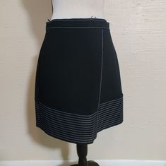 Brand New With Tags Black Layered Vince Camuto Asymmetric Envelope Skirt W White Stitching Detail No Flaws Or Imperfections. Material: Shell: 76% Polyester, 19% Rayon, 5% Spandex Lining: 100% Polyester Size 4: Approx. 31" Waist, Between 19-20" Length Note: Contains A "Reticketed Tag" From Macy's. Professional/ Work Attire. Great For Office, Internships, Zoom Meetings, Or Interviews. Keywords: Casual, Office, Business Casual, Multifunctional, Envelope Skirt, Asymmetrical, Asymmetric, Layered, Ove Fitted A-line Skort, Black A-line Mini Skirt For Work, Fitted Black Lined Bottoms, Fitted Asymmetrical Skort For Work, Fitted A-line Bottoms For Night Out, Black A-line Mini Skirt For Workwear, Black A-line Skort With Lined Skirt, Black A-line Lined Skort, Fitted A-line Skort With Lined Skirt