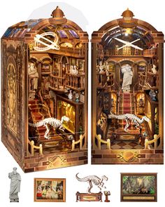 an image of a doll house with dinosaurs and other things in the display case,